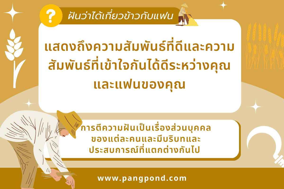 ฝันว่าเกี่ยวข้าว (Dream about harvesting rice) ฝันข้าวการฝัน 5 ฝันว่าได้เกี่ยวข้าวกับแฟน