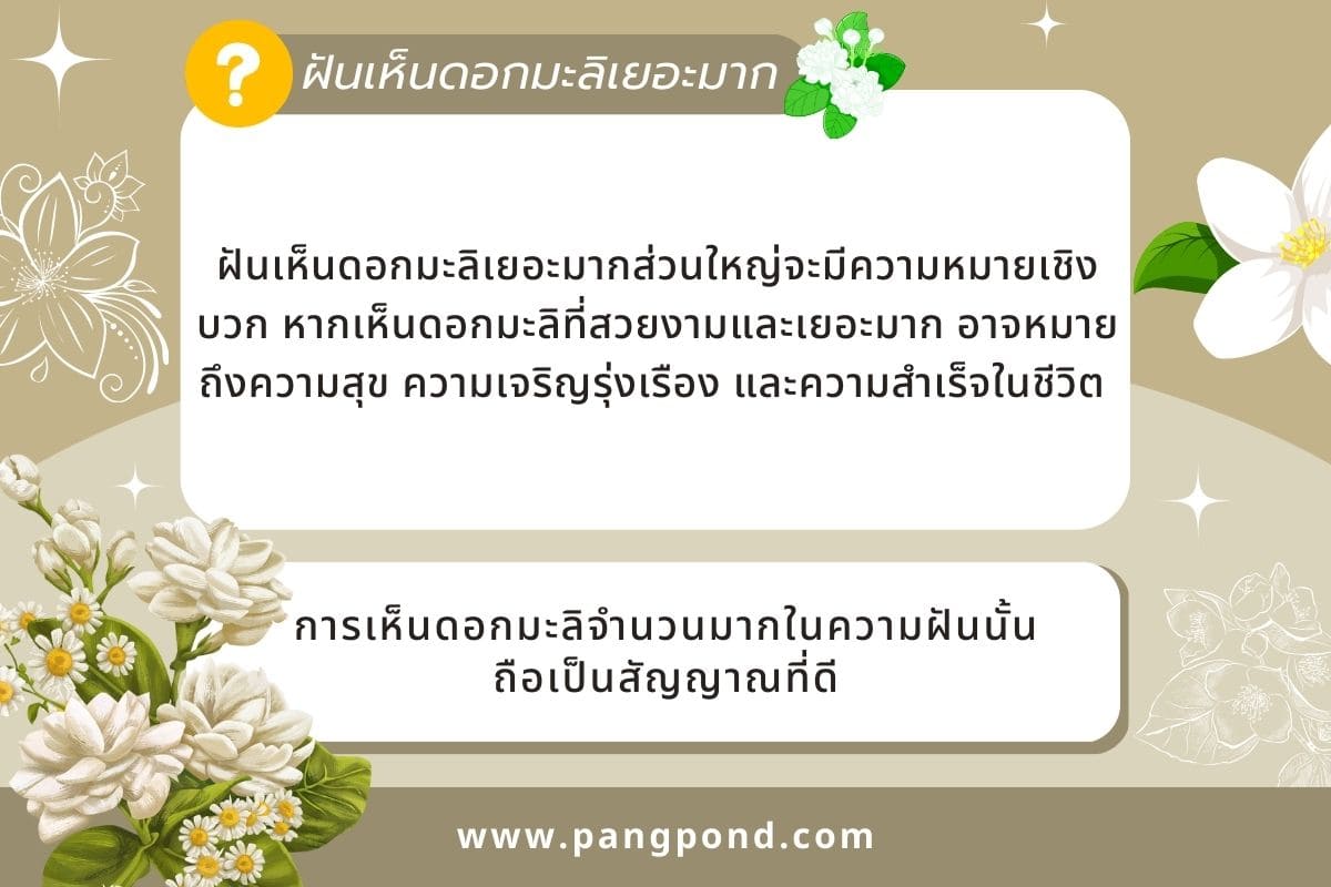 ฝันว่าเก็บดอกมะลิ (Dreaming of picking jasmine flowers) ฝันเ 3 ฝันเห็นดอกมะลิเยอะมาก