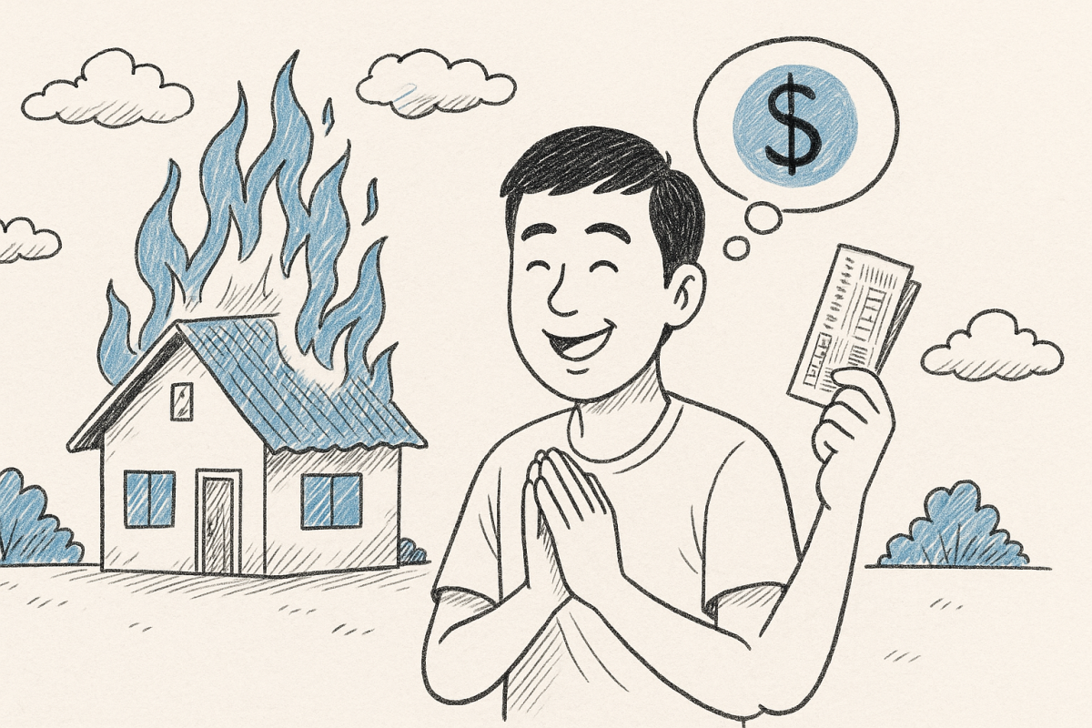 ฝัน บ้าน ไฟไหม้ ถูกหวย (Dream of a house on fire, winning th