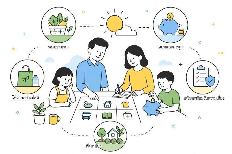 ภาพประกอบแนวคิดเศรษฐกิจพอเพียงในชีวิตประจำวัน