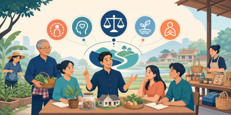 หลักปรัชญาของเศรษฐกิจพอเพียงคือ ภาพประกอบแนวคิดพอดี
