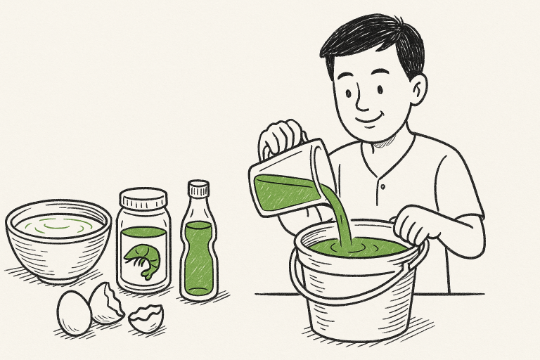 สูตรการทำปุ๋ยจากน้ำซาวข้าว กะปิ เปลือกไข่และน้ำชูกำลัง ฉบับเ